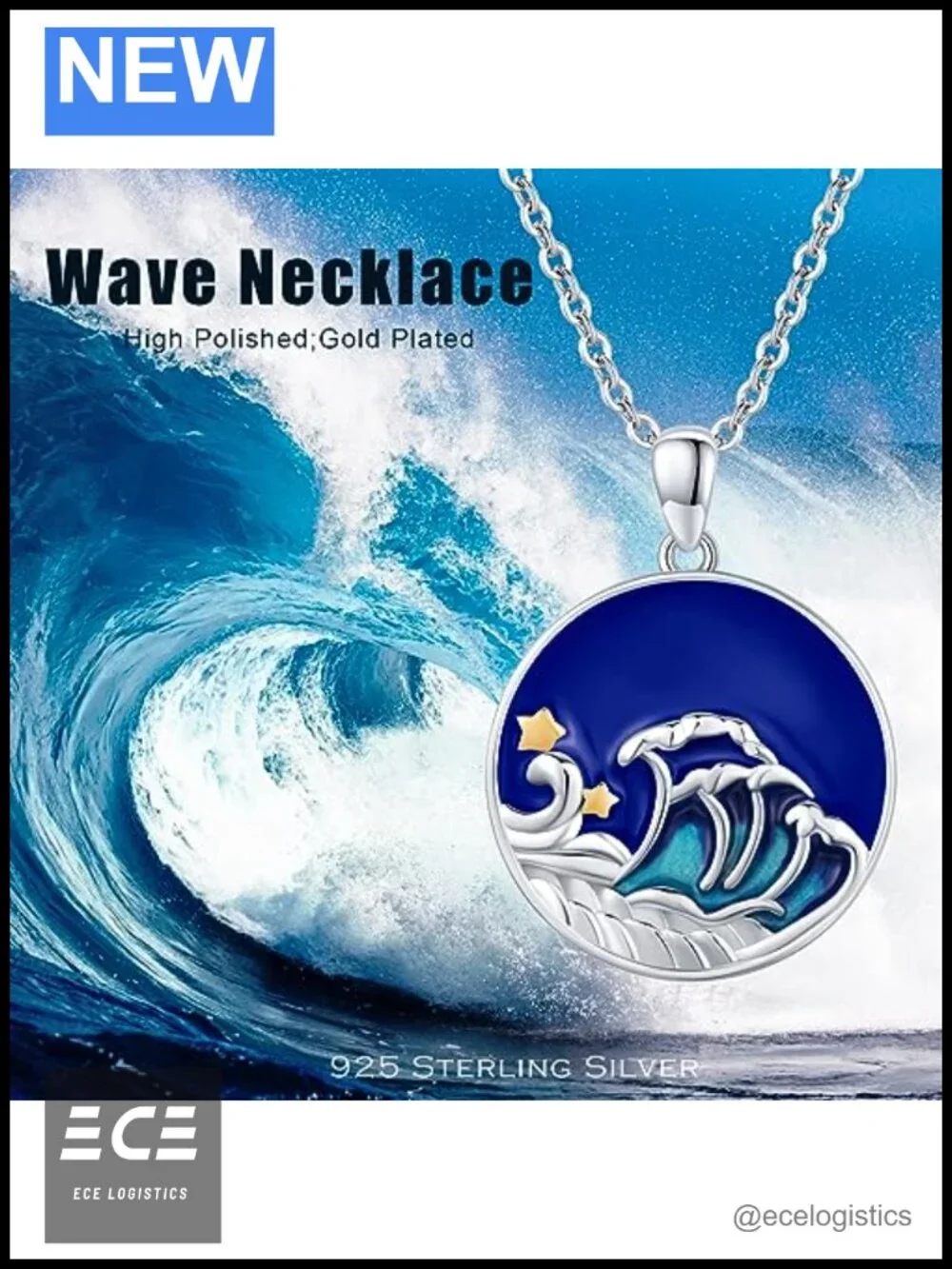925 Sterling Silver Ocean Wave Necklace Women Hypoallergenic